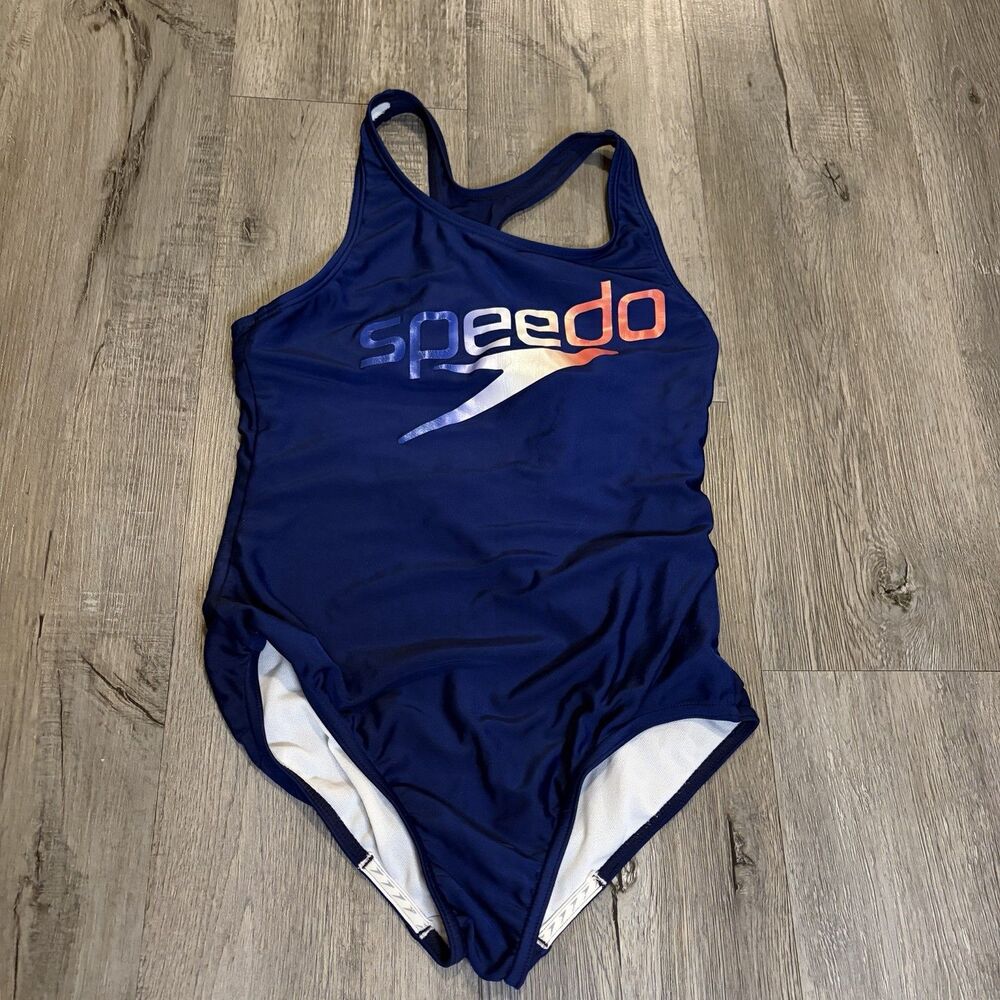 SPEEDO One Piece Youth Girls Swimsuit Size 14 INFINITY SPLICE Navy swimwear